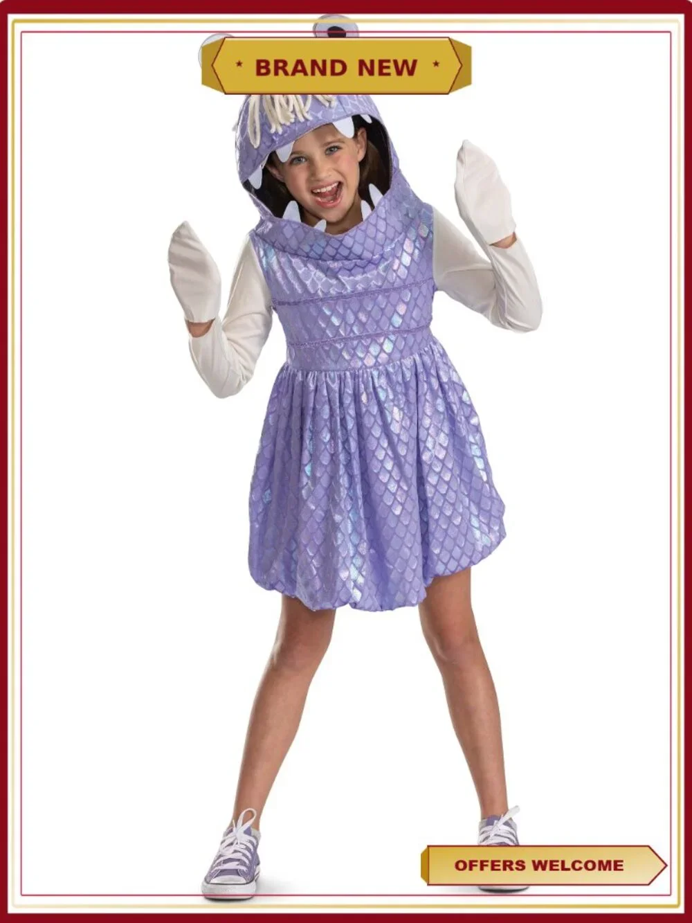 Disney Monsters Inc Boo Halloween Costume Girls M 7/8 Long Sleeve Hooded Dress